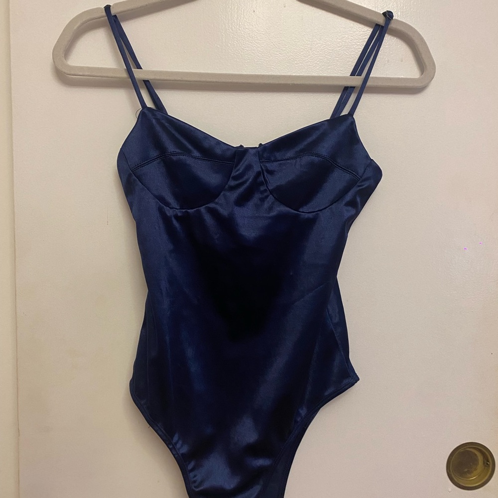 Polly- Navy Blue Bodysuit with Sweetheart Neckline and Adjustable Straps